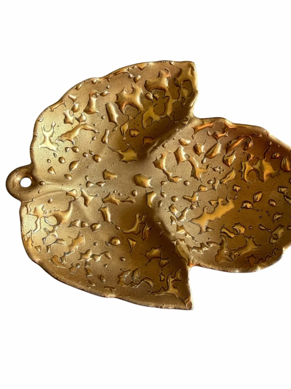 VTG 22k Weeping Gold Ceramic Trinket Dish Tray Leaf Mid Century Hand Decorated